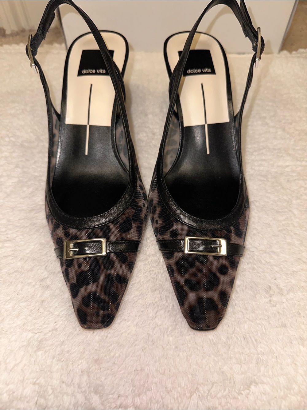 Dolce Vita Leopard Print Slingback Pumps with Gold Buckles